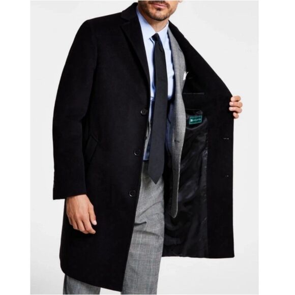 Brooks Brothers Overcoat Men's Size 44R Black Wool Blend Luxury Work Outerwear - Picture 3 of 10